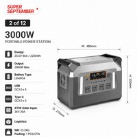 Station d'alimentation portable à batterie solaire 3000W 2202Wh, batterie LiFePO4, MPPT 15A, charge rapide, onde sinusoïdale pure