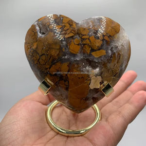 Wholesale Natural Brecciated Jasper Heart Shape Large Hand Polished Healing <b>Crystal</b> With Elegant Iron Display Stand <b>Decorative</b> - Product Image 4