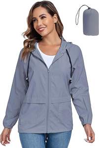 Women's Raw Printed Breathable Waterproof Windbreaker <b>Hooded</b> Quilted <b>Raincoat</b> with Detachable Hat - Product Image 5