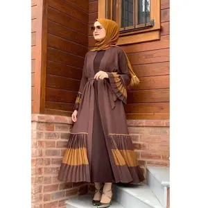 Shrug Phong Cách Abaya 2024 Kaftan Thổ Nhĩ Kỳ Eid khiêm tốn Hồi Giáo Quần Áo Dubai Thanh Lịch Sáng Bóng Lụa Mở Abaya Phụ Nữ Hồi Giáo Ăn Mặc