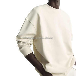 Sudadera de cuello redondo personalizada 100% algodón para hombre, ropa de calle de gran tamaño con hombros caídos, jersey de cuello redondo acanalado, sudadera para hombre - Product Image 1