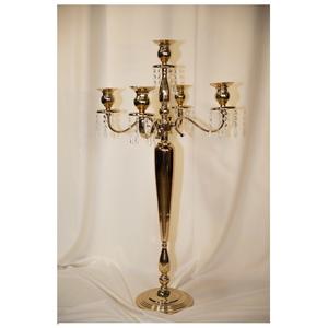 Candélabre de sol plaqué or Bougeoir à 5 bras avec gouttes de cristal suspendues Candélabre en métal fait à la main pour la décoration de sol de la maison - Product Image 2