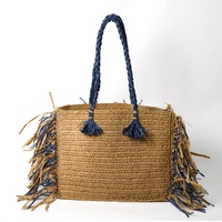 Sac fourre-tout léger tendance en raphia fait main, style bohème vintage anglais, pour femme, idéal pique-nique et plage