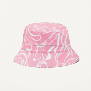 Trendy Pink Marble Swirl Print Bucket <b>Hat</b> Summer Outdoor Cotton <b>Sun</b> <b>Hat</b> for Women & <b>Men</b> Fashionable Beach Fisherman Cap - Product Image 1