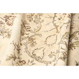 Vintage Turkish Area Rug 6.8x5.5 ft, <b>Brown</b> Green Solid <b>Wool</b> Rug - Product Image 5