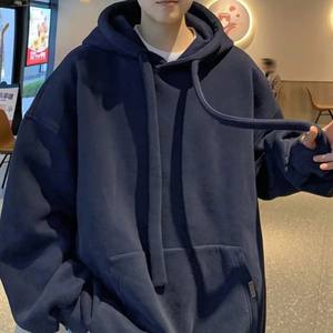 Sudaderas con capucha de lana personalizadas Unisex, ropa de calle con estampado de goma anticontracción de punto con patrón sólido para invierno, varios colores - Product Image 1