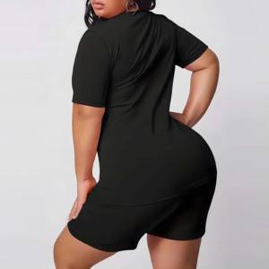 Conjunto de Ropa Casual de Invierno para Mujer, Personalizado, Sólido, Camiseta Corta Holgada y Pantalones Cortos Deportivos - Product Image 6