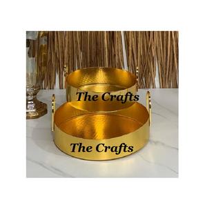 Lot de 2 plateaux de nourriture en chocolat couleur or en métal en vrac de différentes tailles accessoires de table plateau de service alimentaire - Product Image 1