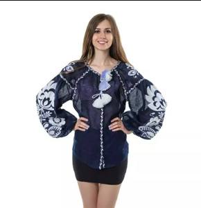 เดรสมินิเดรสผ้าฝ้ายพิมพ์ลายยูเครนคอเสื้อเฮนลีย์ยาวลำลองแขนยาวทรงบอลลูนเอวธรรมชาติทนทาน - Product Image 3