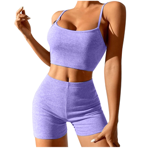Ensemble de 2 pièces de soutien-gorge et short de yoga pour femmes, respirant, sans couture, avec logo sur le devant, pour le Pilates et l'entraînement au yoga - Product Image 3