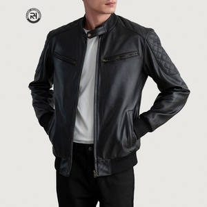 Chaqueta Bomber de Cuero Vacuno Formal Personalizada, Grano Superior Semi Anilina, Gruesa 0.91-1.00mm, Fabricante OEM, Negra, Impermeable y Resistente al Viento - Product Image 1
