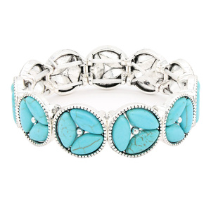 Bracciale in pietra turchese con perline e placcatura in oro in stile bohémien braccialetti religiosi in acciaio inossidabile - Product Image 1