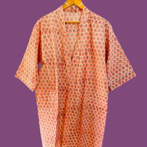 ชุดกิโมโนผ้าฝ้ายลายดอกพีชพร้อมเข็มขัดลายทาง ชุดคลุมอาบน้ำสปา ชุดลำลองน้ำหนักเบา - Product Image 1