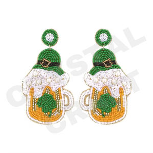 Santa boot <b>Beaded</b> Earrings for Women Patriotic Memorial Day Orange White <b>Blue</b> Colour Fabric Material - Product Image 3