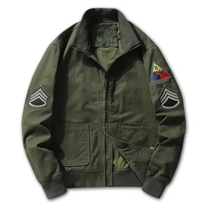 Chaquetas tácticas de bombardero de primavera para hombre, chaquetas de piloto, chaquetas bordadas de algodón con cuello levantado y cremallera, prendas de vestir, abrigos informales de gran tamaño - Product Image 2