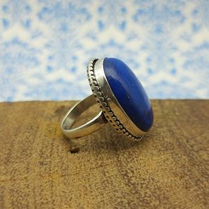 Bague bohème artisanale en argent Sterling 925 avec pierres précieuses, énorme lapis-lazuli naturel, fil torsadé, coupe ovale pour mariage - Product Image 2