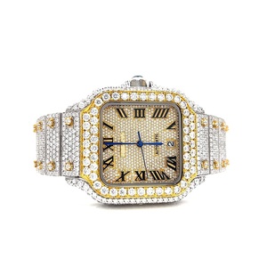 Reloj de acero inoxidable con diamantes Moissainaite de lujo, reloj de diamantes Hip-Hop, hecho a mano, reloj de diamantes con movimiento automático - Product Image 1