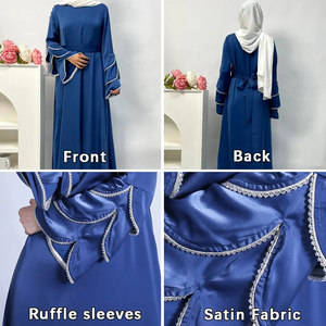 Abaya en soie satinée de luxe sur mesure en gros, anti-rides, faite à la main pour femmes, petite robe de prière islamique turque, manches bouffantes - Product Image 1
