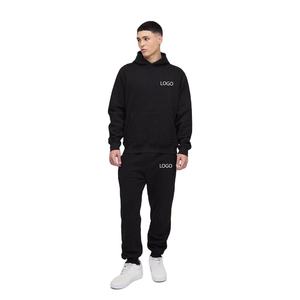 OEM Wholesale <b>Black</b> Oversized Boxy Custom logo Embroidery Funnel <b>Zip</b> neck Tracksuit for Men 500GSM Wide leg Straight Joggers - Product Image 4