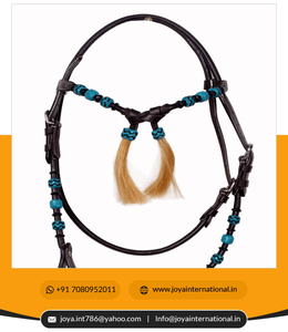 Western Leather Headstall / Bridle Horse Tack in Brown Smart Turquoise Blue Hand <b>Braided</b> RawHide Leather with Natural <b>Hair</b> - Product Image 5