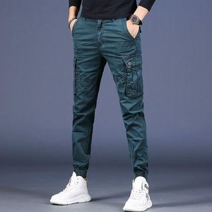 Pantalon de survêtement décontracté pour hommes sur mesure 95% sergé de coton Spandex vert taille fixe pantalon cargo skinny empilé avec multi-poches - Product Image 2