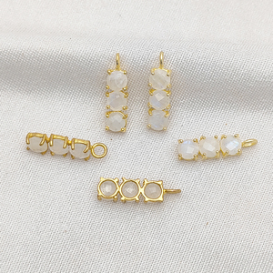 Pierre de lune arc-en-ciel plaqué or pierre de naissance trois pierres connecteur Double boucle pierres précieuses breloques pour la fabrication de bijoux à bricoler soi-même - Product Image 1