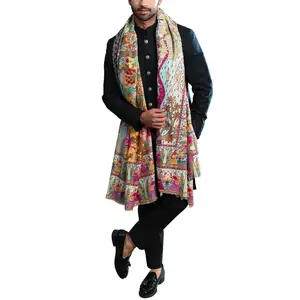 OEM Wholesale Hot Selling Multi Colors Heavy Weight Embroidered Men Woolen Shawl Pure Wool Shawl for Men