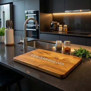 Planche à découper en bois de teck écologique, épaisseur 1,5 cm, passe au lave-vaisselle, durable pour hacher, trancher et servir - Product Image 5