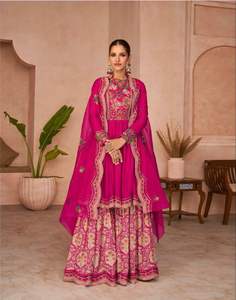 Dernier créateur Georgette Soie Broderie Séquence Travail Sharara Costume Vêtements indiens et pakistanais - Product Image 4