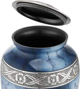 Urne funéraire commémorative pour cendres humaines, urne funéraire argentée et bleue pour adultes avec sac en velours - Product Image 3