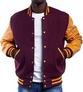 Diseñe su propia chaqueta universitaria con botones en la parte delantera y mangas de cuero genuino Parche de chaqueta universitaria de manga completa personalizable - Product Image 6