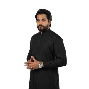 Nadeem Kurta para hombre, color negro liso, A-7, corte regular, elegante y con estilo - Product Image 4
