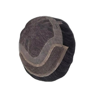 Peluca de Cabello Humano con Encaje Frontal Mono, Cabello Chino Virgen Remy, Parches de Cabello, Lacio Rizado, Ondulado Profundo, 1b+gris - Product Image 1