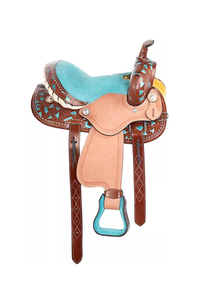 Selle de cheval Western en cuir véritable de qualité supérieure pour les courses de barils et l'équitation - Product Image 2