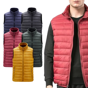 Veste sans manches en toile matelassée pour homme, logo personnalisé en gros, respirante, décontractée, coupe régulière, sport, fermeture éclair - Product Image 6