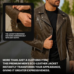 Blouson de motard en cuir marron surdimensionné pour homme, veste zippée décontractée style streetwear pour le printemps et l'automne - Product Image 2