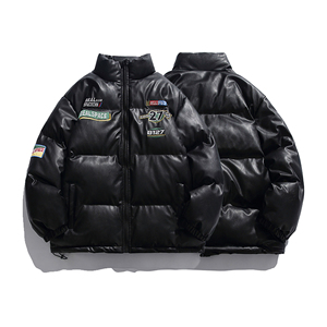Doudoune en cuir avec logo personnalisé OEM pour hommes Blouson aviateur en cuir personnalisé Écusson brodé sur mesure Doudoune pour homme - Product Image 1