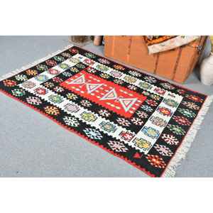 พรมตุรกีวินเทจขนาด 3.9x5.5 ฟุต พรมตกแต่งลายจุดสีดำ - Product Image 3