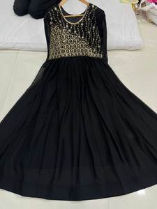 Shop Now Most Stunning Black Color Embroidery Long Length Faux Georgette Gown/ <b>Kurti</b> <b>For</b> <b>Women</b>& Girls Wear At Wholesale Rate - Product Image 6