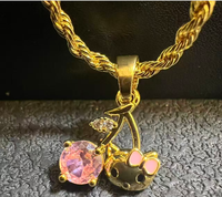 Collar de Acero Inoxidable Personalizado al por Mayor, Chapado en Oro de 18k, con Personaje de Dibujos Animados de Cereza, Joyería de Moda, Regalo para Mujer