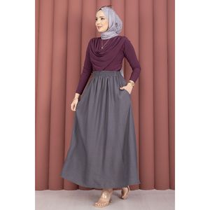 Jupe crayon grise avec taille élastique confortable, détails de poches, respirante, en Spandex et Nylon, technique brodée, option grande taille - Product Image 4