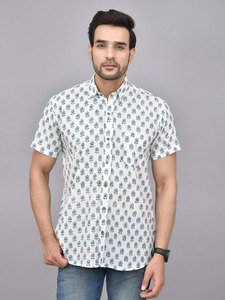 Chemise à manches courtes imprimée à la main pour homme en coton fait à la main chemise imprimée tissu léger cadeau pour elle - Product Image 4