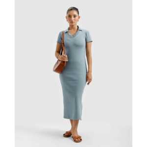 Vestido Polo Cian con Rayas para Mujer, Tejido Mixto, Elegante, Casual, Estampado Floral, Sólido, Transpirable, Translúcido, Personalizable, Tallas XS-XL Disponibles - Product Image 2