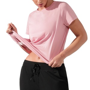 Gimnasio Fitness Workout Activewear Mujeres Camisetas Cuello redondo Super Elástico Deportes Camiseta Loose Fit Quick Dry Yoga Tops - Product Image 2