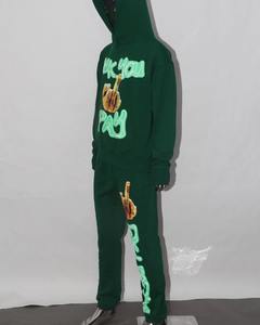 Survêtements hommes lavé goutte épaule surdimensionné poche moins de détresse bas à capuche et bas évasé pantalons longs empilés hommes ensembles - Product Image 2