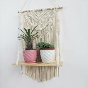 Handmade Macrame Tapestry Wooden <b>Board</b> Macrame <b>Mat</b> Wooden Shelf Hanging Rack Macram Shelf - Product Image 3