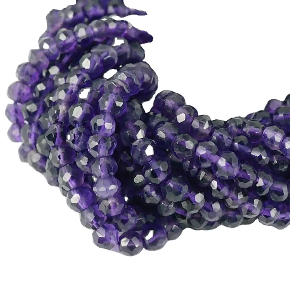 Gemstone Round Faceted Cut Amethyst 3-4 MM 13 Inch Strand Natural Rondelle Beads Handmade Beads Necklace Making Loose