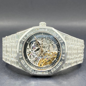 Montres en or jaune glacé VVS Moissanite Square | Conception de squelette de luxe | Mouvement mécanique automatique | Testeur de diamant - Product Image 1