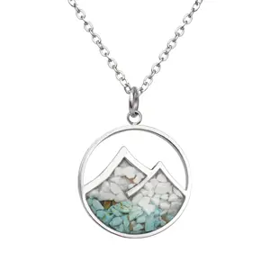 Custom Gem Natural Stone Necklace Turquoise Sodalite Tumbled Chips Pendant Necklace Circle Mountain Range Necklaces For Women