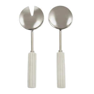 Vente exclusive de la meilleure qualité d'origine indienne, ensemble de service à salade avec manche en résine blanche, couverts plaqués argent disponibles - Product Image 1